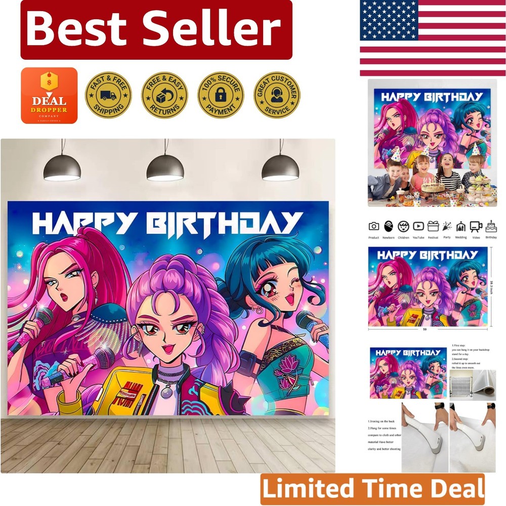 Stunning 60×40 Purple Birthday Banner – Demon Movie Hunters Theme Decoration