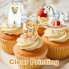 36pcs Baby Boy Bear Cupcake Toppers, Blue Baby Boy Shower Cupcake Decorations…