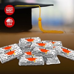 Class of 2025 Graduation Mini Candy Wrapper | Set of 60 Stickers | Orange Theme