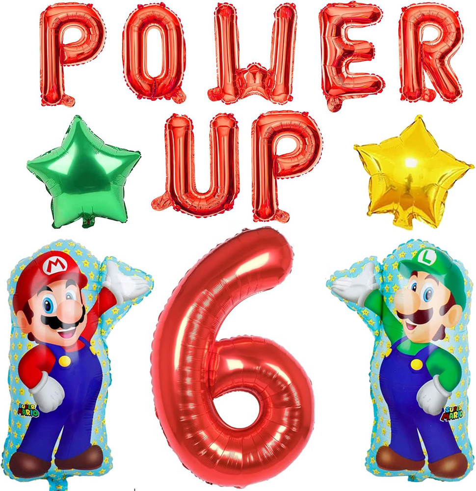 12 Pcs Super Mario Power Up 6 Year Balloon Brother Theme Birthday Decoration