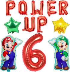 12 Pcs Super Mario Power Up 6 Year Balloon Brother Theme Birthday Decoration