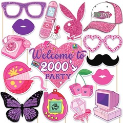 Y2K & 2000s Party Decorations Photo Booth Props Kit, Pink & Purple, Cardboard…