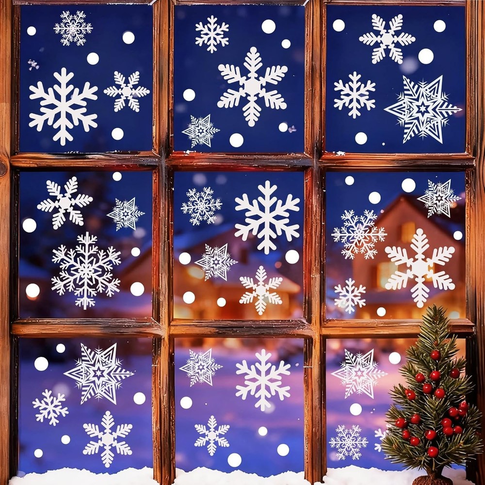 Garma 428pcs White Snowflakes Window Decorations Clings Decal 428pcs,