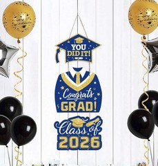 Set Graduation Party Door Hanging Decor, Blue & Gold