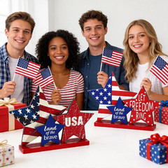 4Th of July Decorations,Red White Blue Patriotic Star Freedom Tabletop Gift 4Pcs