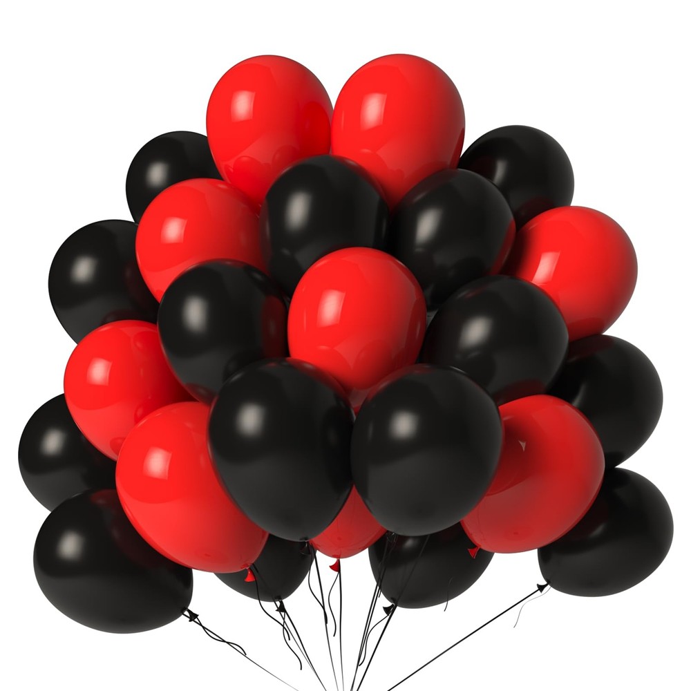Red and Black Balloons 100 Pack 12 Inch Red Black Extra Thick Latex Party Bal…
