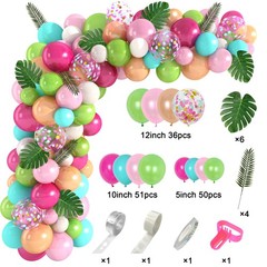 151PCS Tropical Balloons Arch Garland Kit, Green Hot Pink Confetti Latex Ball…