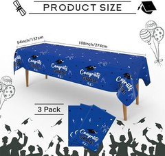 Graduation Party Decorations, 3 Pack Graduation Tablecloth 54″X108″, Decor Blue