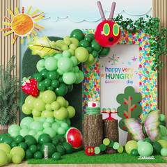Green Caterpillar Balloon Garland Kit, Green Balloons with Fruit Butterfly Leaf
