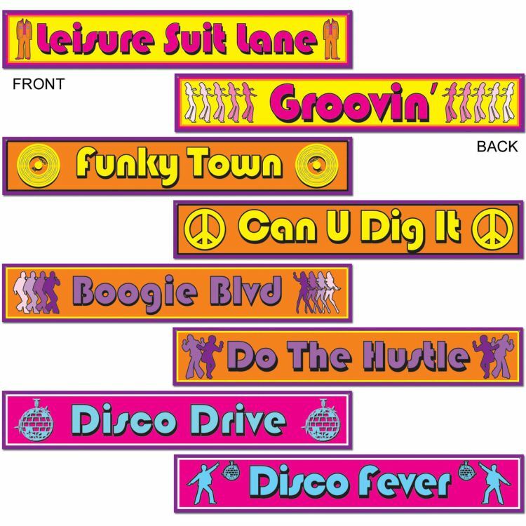 Disco Street Sign Cutouts 4 Pack Paper 4″ x 24″ 1970’s 70’s Party Decorations