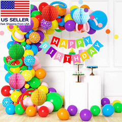 Rainbow Birthday Party Decorations, Happy Birthday Banner with Colourful Balloon