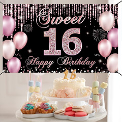 Sweet 16 Birthday Decorations, Happy 16th Birthday Banner Backdrop for Girls, Pi