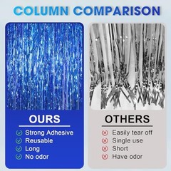 3 Pack 3.3×8.2 Feet Blue Foil Fringe Backdrop Curtains, Tinsel 13 Dark Blue