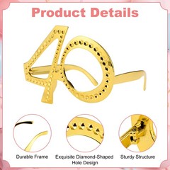 6-Pack Birthday Glasses with Rhinestones, 40th Photo Booth Props [Gold]