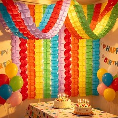 12Pcs Rainbow Red Orange Green Blue Purple Streamers Garland – Colorful Theme…