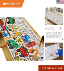 Construction-Themed Kids Coloring Tablecloth 30″ x 72″ – No Creases, Fun Part…