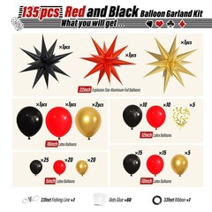 Red Black Gold Balloons Arch kit with 3pcs Star Balloons, Red Black and Gold …