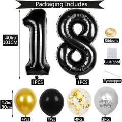18th Birthday Decorations for Boys, 40 inch 18 Balloon Numbers, 18 18, Black