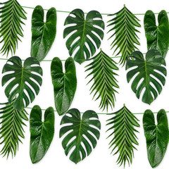 Tropical Leaf Garland Banner Decorations, Pre-Strung Cardboard Monstera Palm Lea