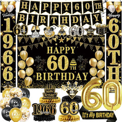 60Th Birthday Decorations for Men and Women, Black and Gold Vintage Party Suppli