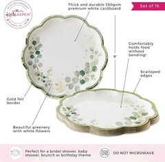 Set of 16 Sage Green Eucalyptus Plates – Ideal for Elegant Gatherings