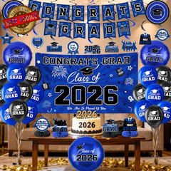 Graduation Decorations 2026-Blue and Black Graduation Party Decorations Supplies