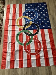 Olympic Rings US American Decorations Banner Flag 69” X 48” for Yard, Fence