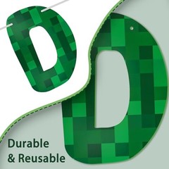 Green Pixel Birthday Banner, Pre-strung Minecraft Party Banner Video Game 13th