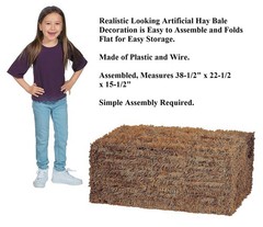 Artificial Life-Sized 3D Hay Bale Realistic Fall Decor Collapsible Prop 22″x38″
