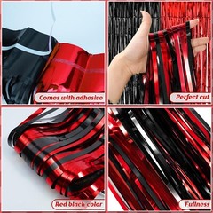 3 Pack 3.3Ft x 6.6Ft Graduation Foil Fringe Curtain Backdrop Decorations, Red…