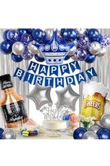 Navy Blue Birthday Party Decorations, Happy Birthday Banner, Fringe Curtain, Cak