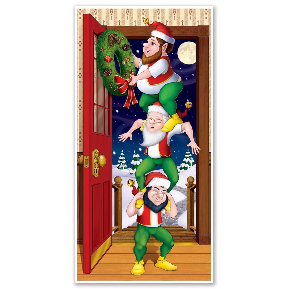 Funny Santa Elf Totem CHRISTMAS ELVES DOOR COVER POSTER Holiday Mural Decoration