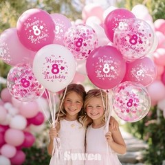 th Anniversary Balloons 3PCS 12Inch Latex Number Printed Balloons 1-9 8 Pink
