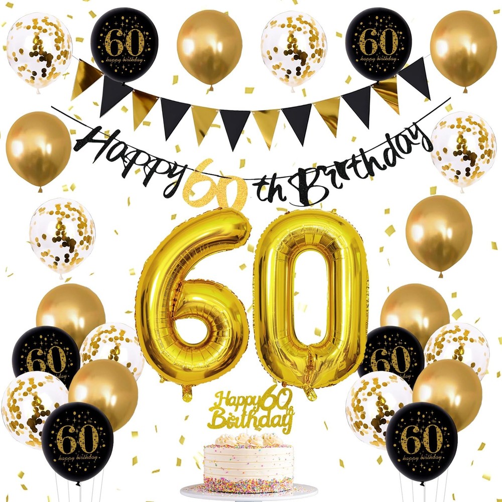 60th Birthday Decorations, Black Gold 60th Birthday Party Decoration for Men …