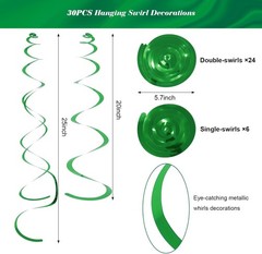 30 PCS Party Swirl Decorations Green Shinny Foil Hanging Swirl Decorations wi…
