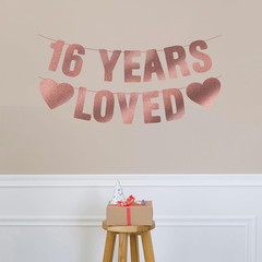 Sweet 16 Party Decorations for Girls, Pre-Strung 16 YEARS LOVED Banner – Rose Go
