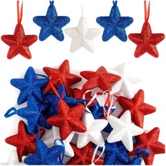 Glittering 2.5-Inch Red, White, and Blue Star Ornaments for Memorial Day