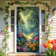 St. Patrick Day Banner 35.4″x70.8″ Fabric Spring Door Covers, Welcome Front D…
