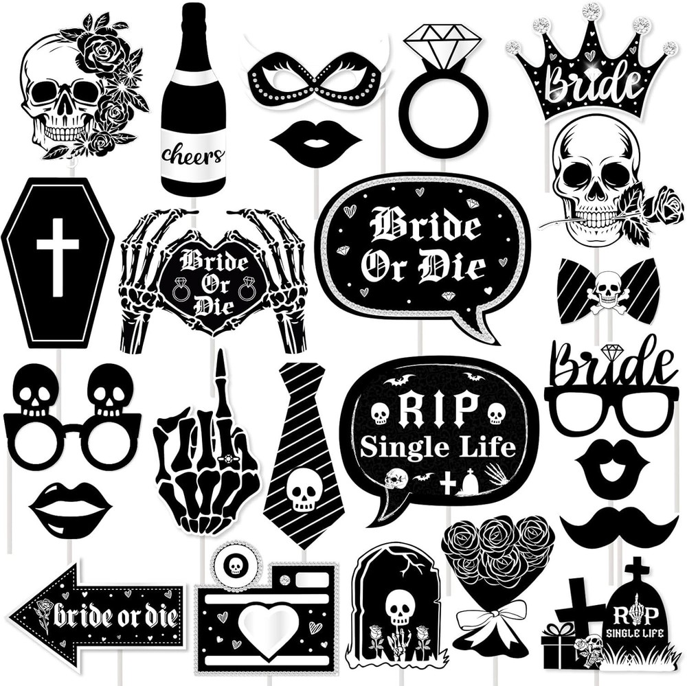 24Pcs Bride Or Die Photo Booth Props Gothic Bachelorette Decorations Women Girls