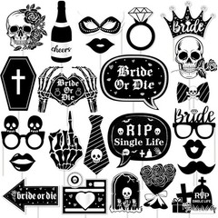24Pcs Bride Or Die Photo Booth Props Gothic Bachelorette Decorations Women Girls