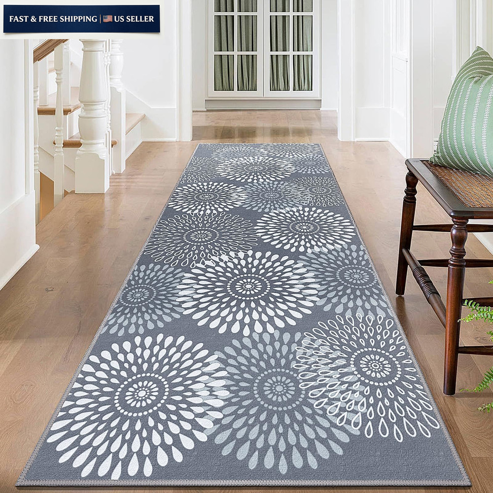 StepRite Runner Rug 2 x 6 ft, Washable Rugs, 2′ x 6′ (Rectangular), Grey