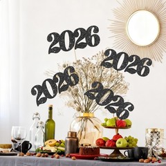 Black Glitter 2026 Number Centerpiece Sticks Class Of 2026 Table Toppers 12 PCS