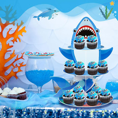 3 Tier Shark Party Cupcake Stand Decorations under the Sea Theme Cupcake Hold…