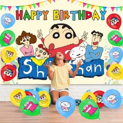 Crayon Shin-chan Party Supplies Set Plates Balloons Backdrop Tablecloth 5x3ft