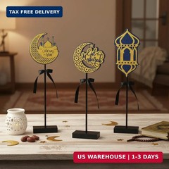 Smile Ramadan Wooden Decorations Eid Mubarak, Islamic Ramadan Tiered Tray Decor