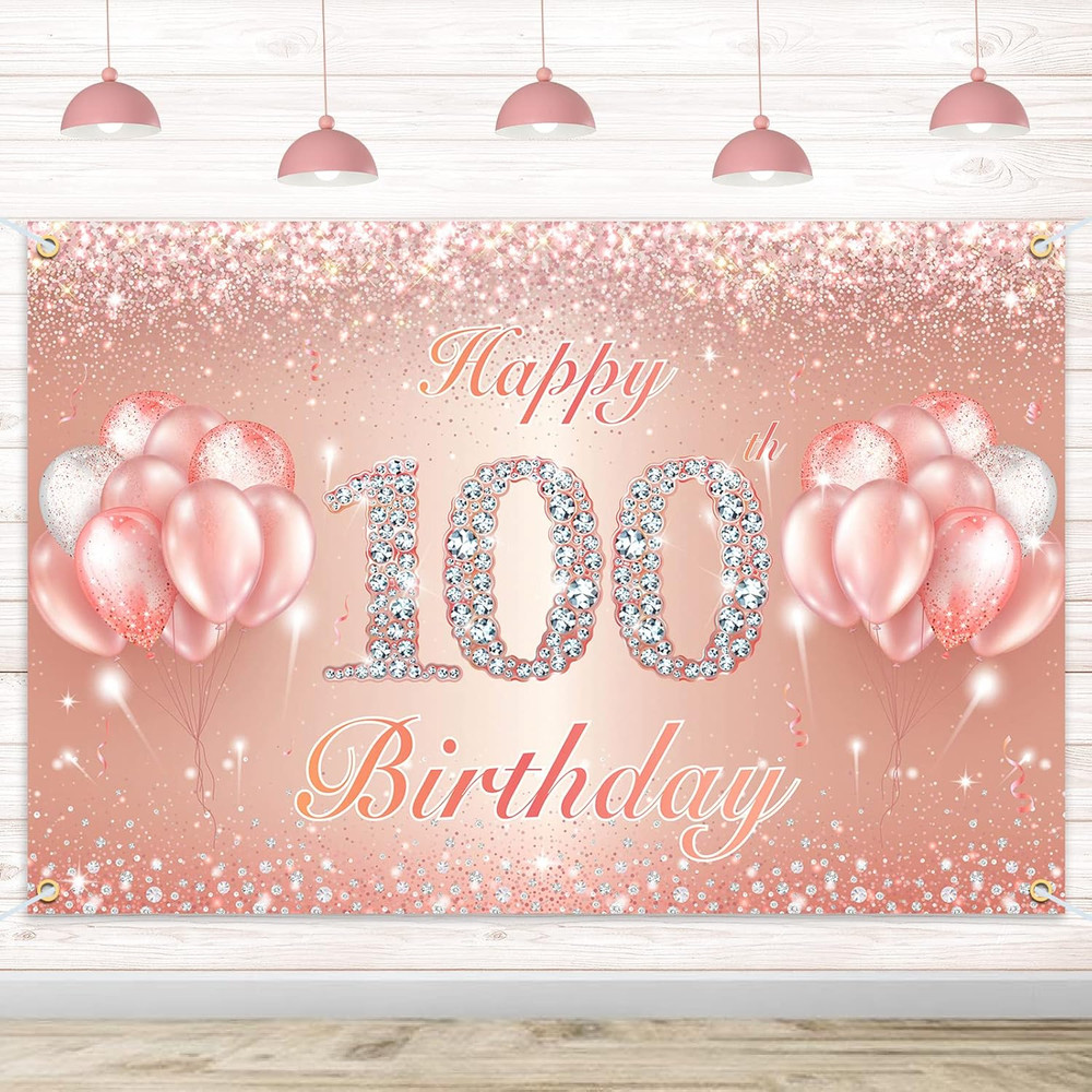 Happy 100Th Birthday Banner Backdrop – 100 Birthday Party Decorations Supplies f