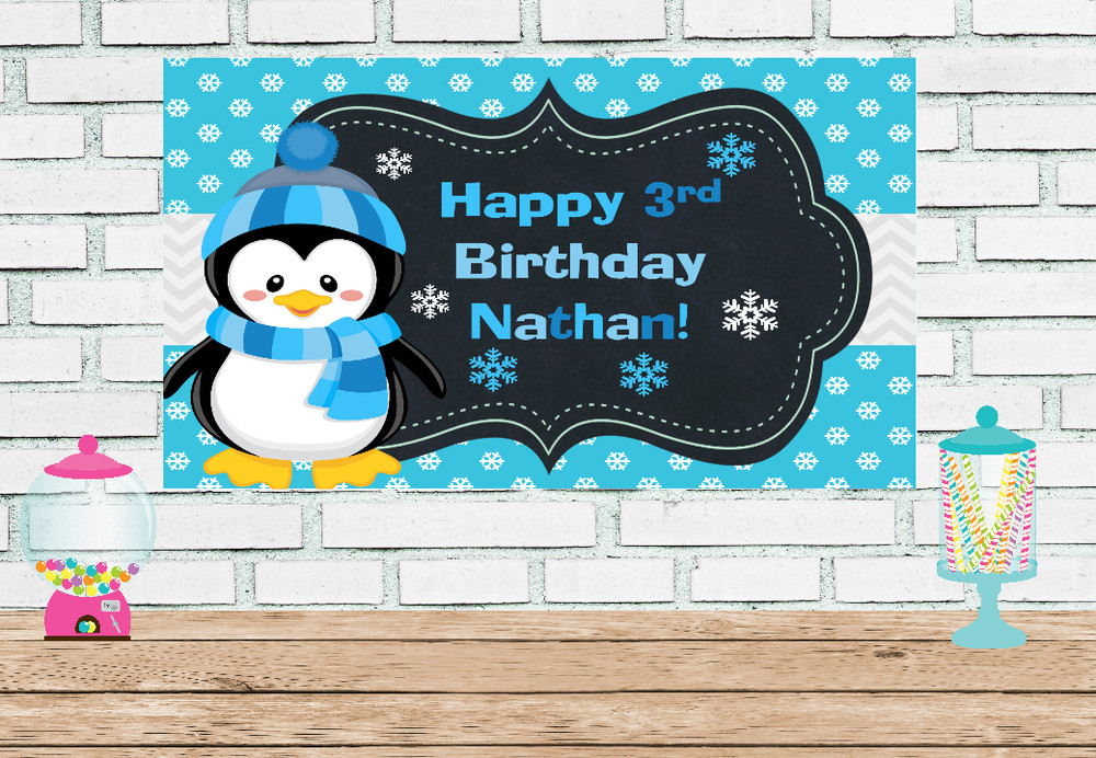 3×6 Penguin Boy vinyl Birthday Banner