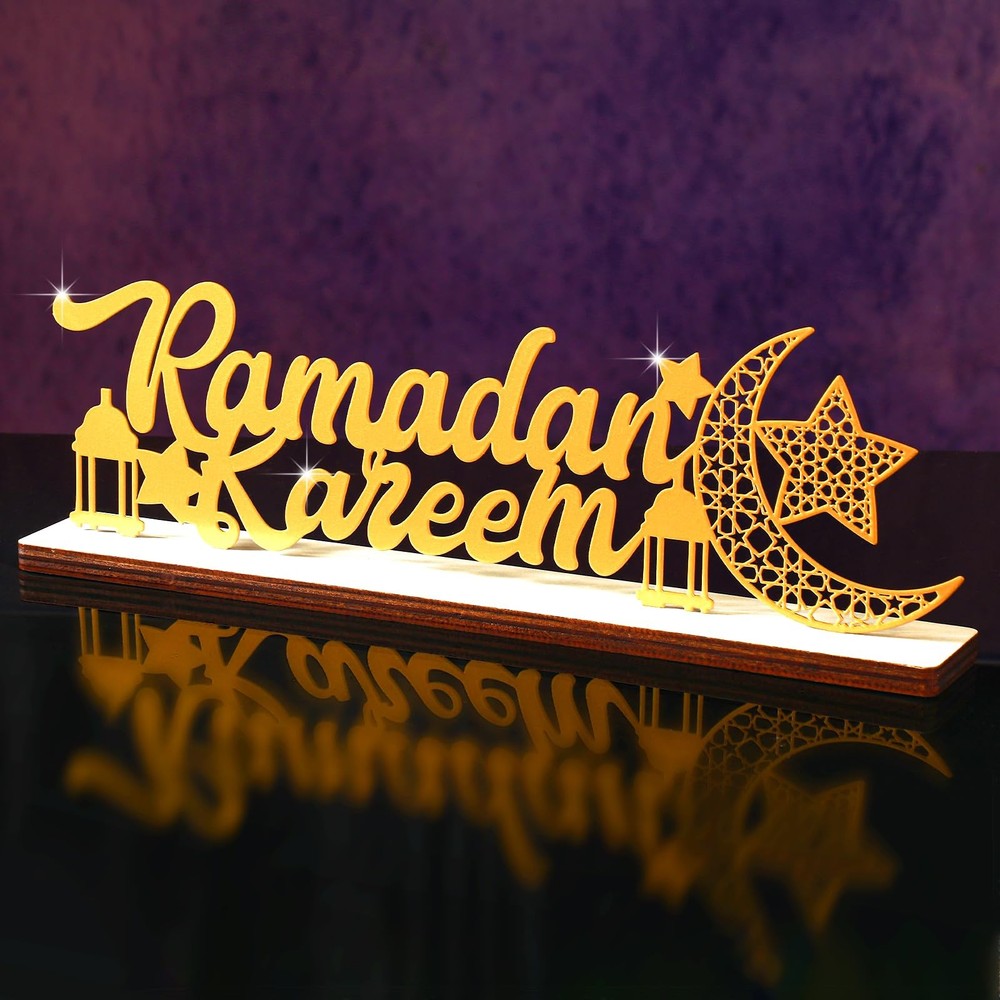 Eid Mubarak Sign Ramadan Table Decor 12.99 x 4.72 Inch Ramadan Kareem Sign Ei…