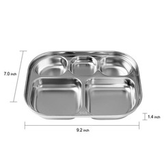 DleDan Stainless Steel Divided Plates Tray, 5 Section, Kids 2 pack, Silver
