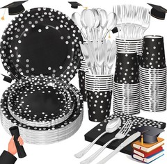 High-Quality Disposable Black and Silver Party Set – Easy Cleanup for 24 Guests